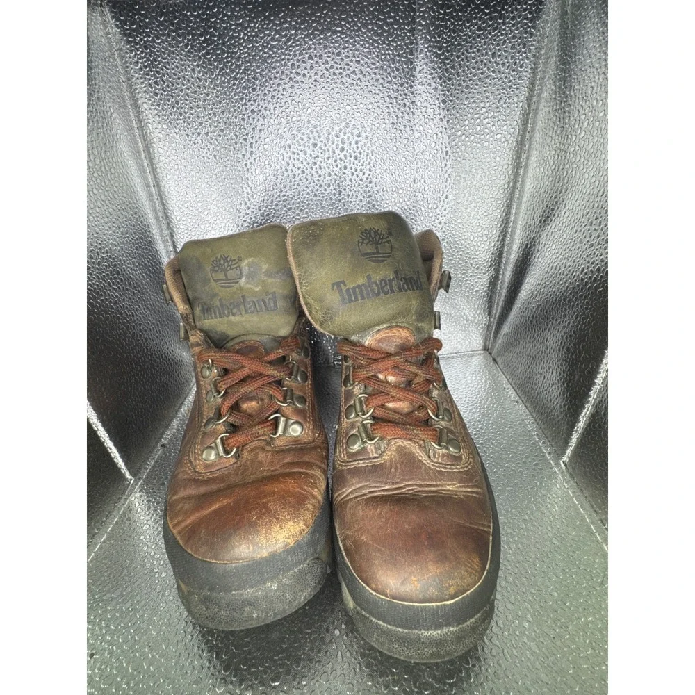 Timberland Euro Hiker Brown Leather Boots Mens Size 6M 95310 Olive Green Trim